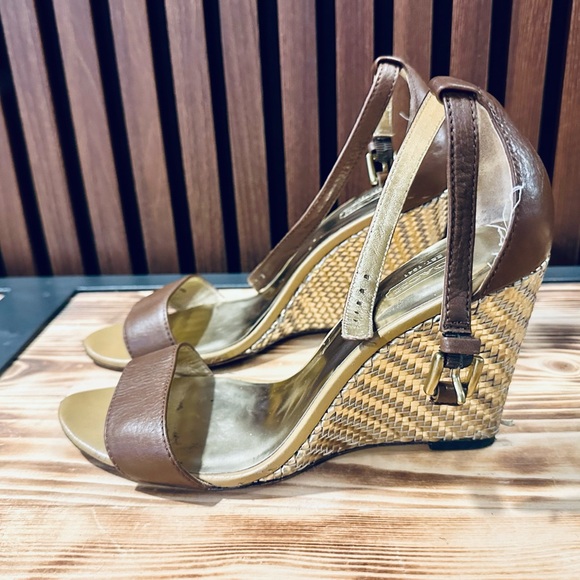 Coach Brown - Gold Wedge Sandals - Picture 3 of 7